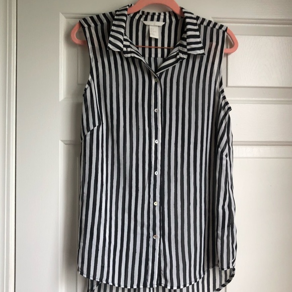H&M Tops - Sheer H&M Black and White Stripe Top